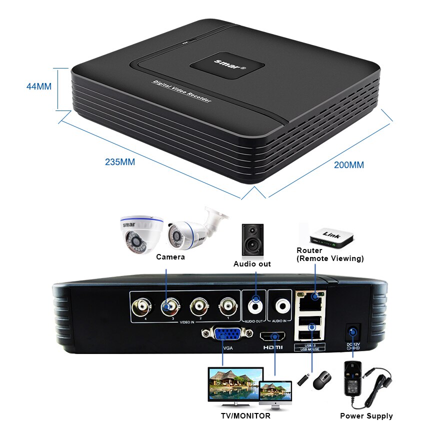 Smar 4CH 1080N 5 in 1 AHD DVR Kit CCTV System 4PCS 720P/1080P IR AHD Camera Outdoor Waterproof Security Surveillance Set XMeye