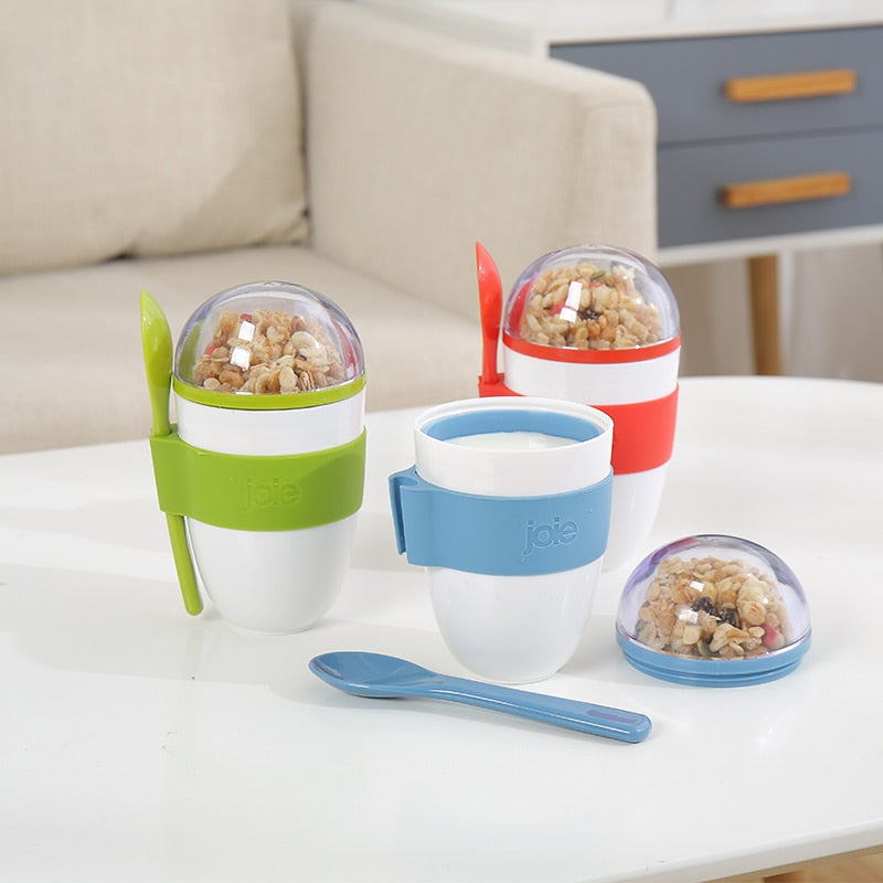 JOIE Portable Breakfast Cup Multifunction Oatmeal Cup Cereal BPA Free PP Nut Yogurt Mug Snack Cup With Lid Spoon Food Container