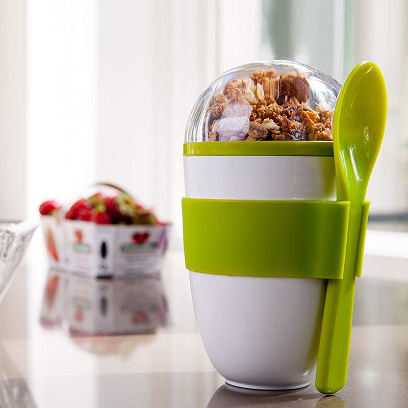 JOIE Portable Breakfast Cup Multifunction Oatmeal Cup Cereal BPA Free PP Nut Yogurt Mug Snack Cup With Lid Spoon Food Container