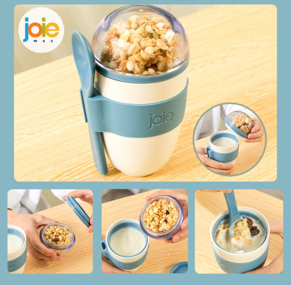 JOIE Portable Breakfast Cup Multifunction Oatmeal Cup Cereal BPA Free PP Nut Yogurt Mug Snack Cup With Lid Spoon Food Container