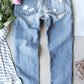 Leopard Patch Distressed Straight Leg Jeans