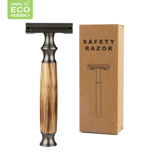 HAWARD Matte Black Safety Razor Fits All Double Edge Razor Blades Eco Friendly Shaving Razor,Made Of Bamboo&amp;Copper,Zero Waste