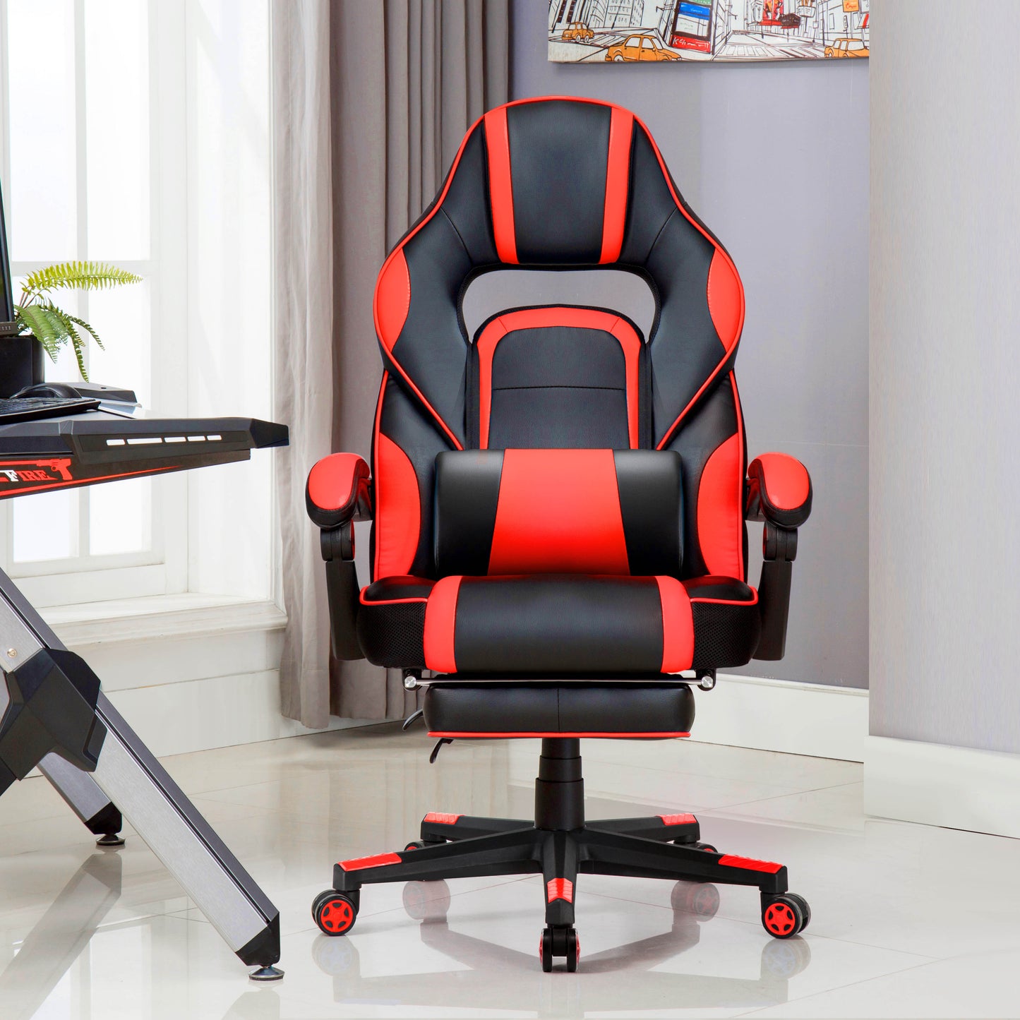 Gaming Chair Ergonomic Executive Chair for Gamers Office Chair with Folding Footrest Comfortable Lumbar Cushion for Work