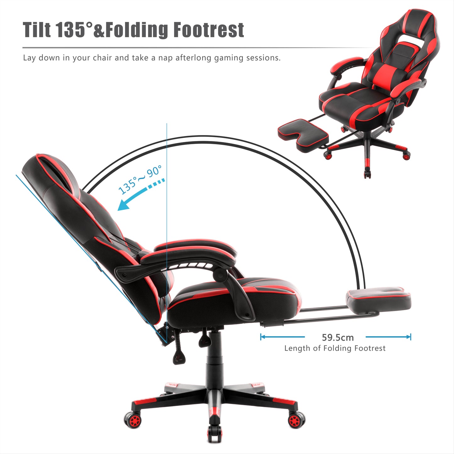 Gaming Chair Ergonomic Executive Chair for Gamers Office Chair with Folding Footrest Comfortable Lumbar Cushion for Work