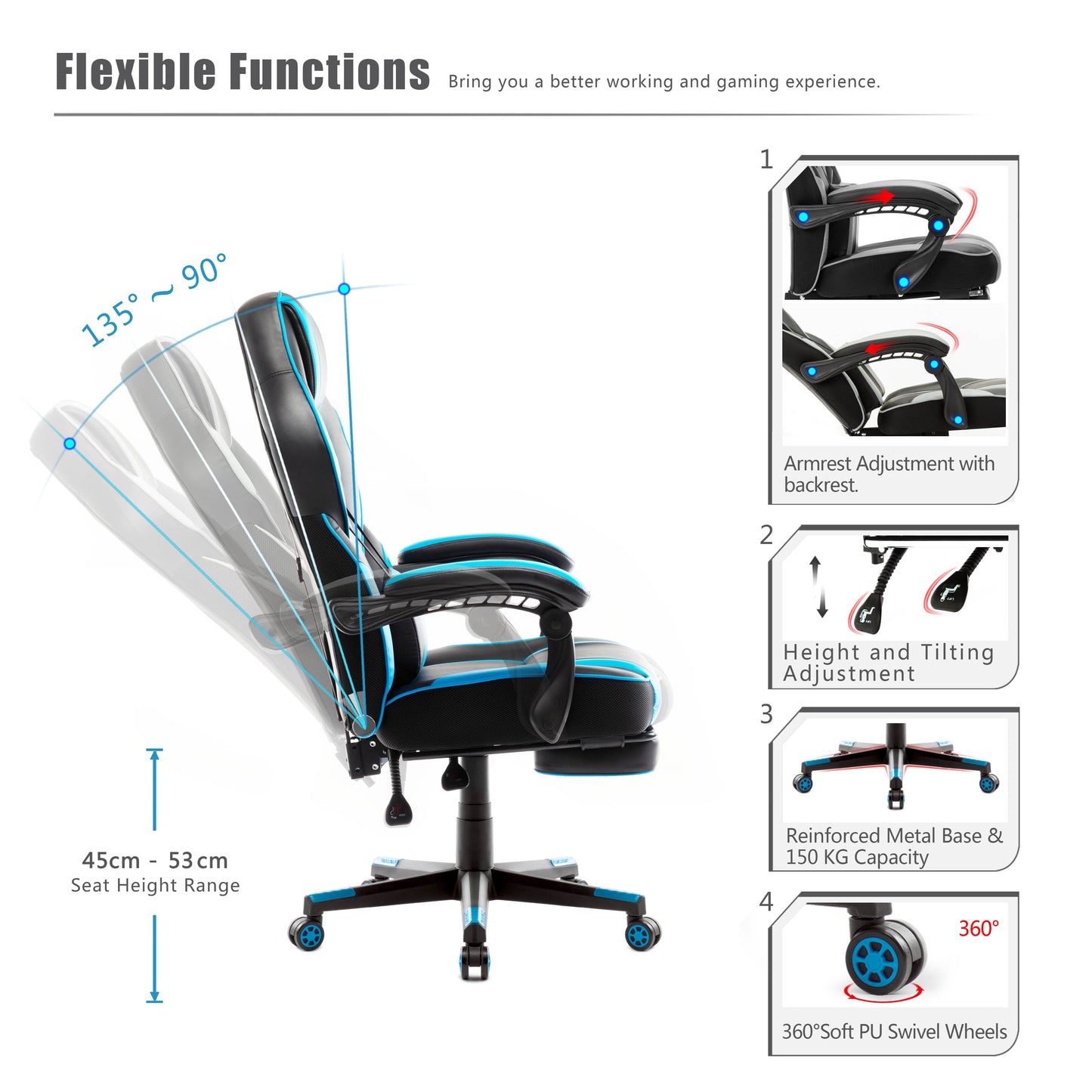 Gaming Chair Ergonomic Executive Chair for Gamers Office Chair with Folding Footrest Comfortable Lumbar Cushion for Work