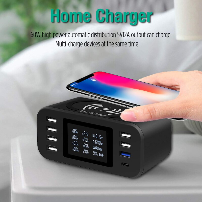 Qi Wireless Charger Quick Charge 3.0 Fast Charging Station 60W For Samsung S9 S8 Mi Nexus LG Sony Moto Nokia QC3.0 Power Adapter