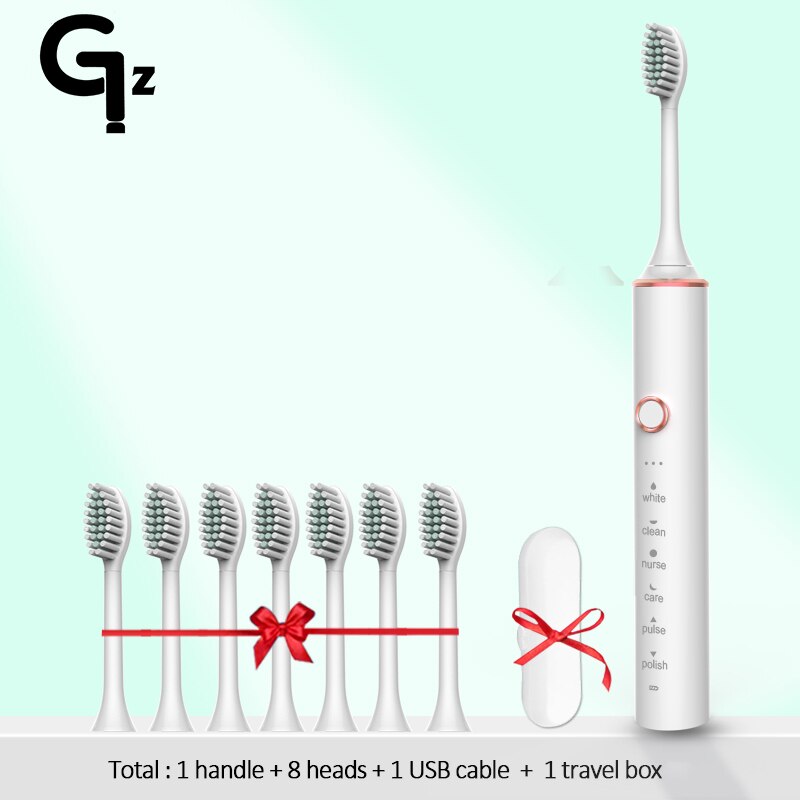 GeZhou Electric Toothbrush Sonic Toothbrush Rechargeable IPX7 Waterproof  6 Mode Travel Toothbrush with 8 Brush Head best gift