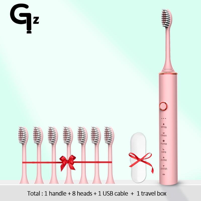 GeZhou Electric Toothbrush Sonic Toothbrush Rechargeable IPX7 Waterproof  6 Mode Travel Toothbrush with 8 Brush Head best gift
