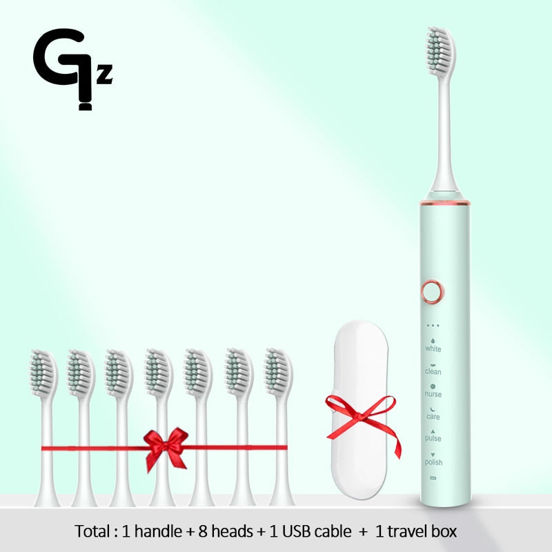 GeZhou Electric Toothbrush Sonic Toothbrush Rechargeable IPX7 Waterproof  6 Mode Travel Toothbrush with 8 Brush Head best gift