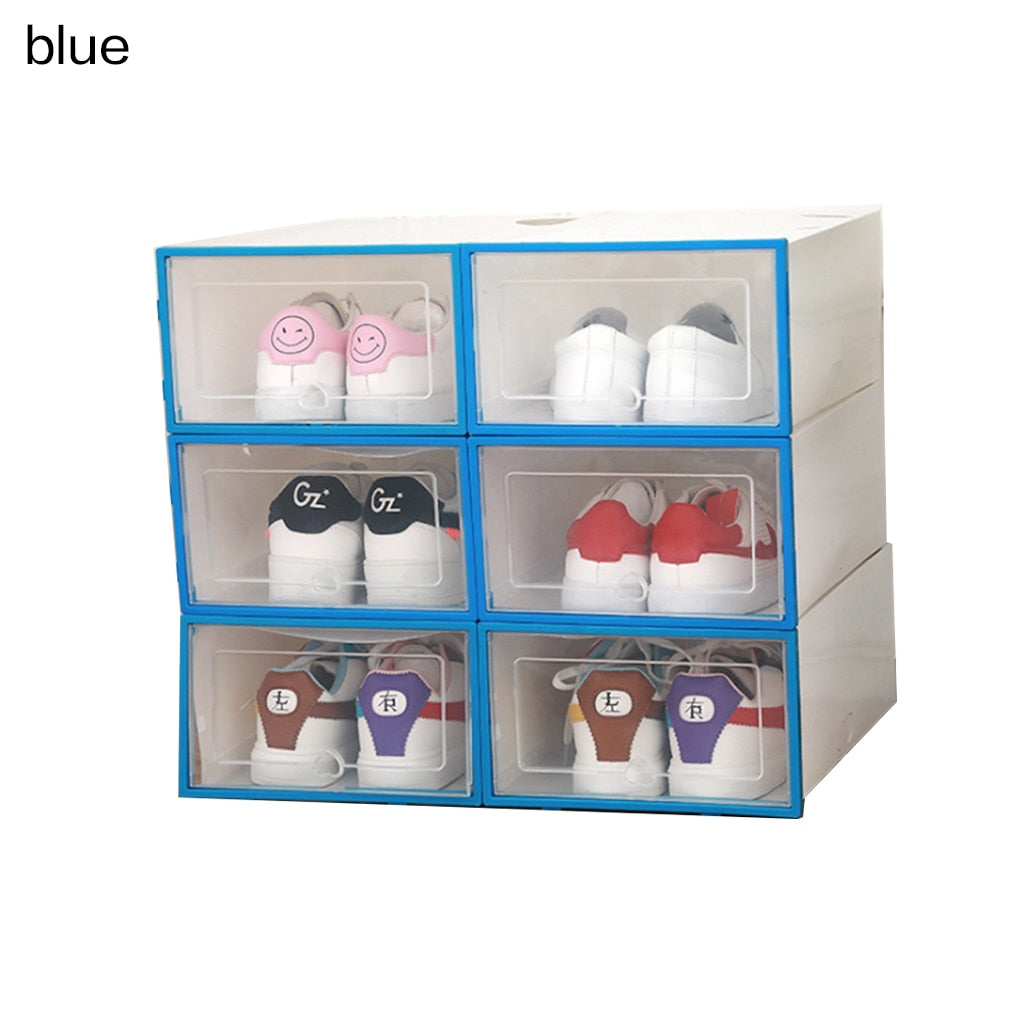 6pcs Plastic Shoe Box Stackable Foldable Shoe Organizer Drawer