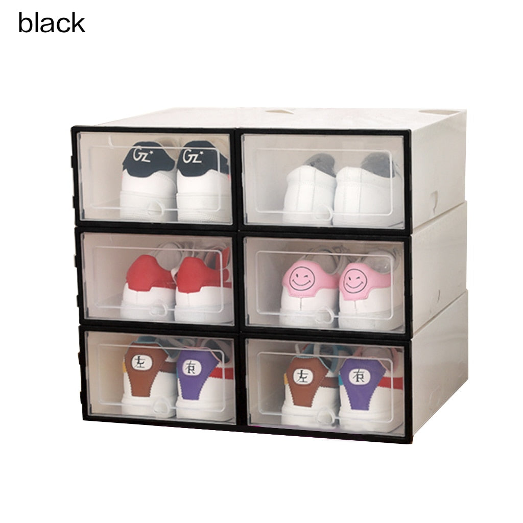 6pcs Plastic Shoe Box Stackable Foldable Shoe Organizer Drawer