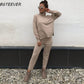 Casual Sweater Pants Knitted 2 Pieces Set Turtleneck Pullovers & Elastic Waist Pants Women Sweater Sets 2020 Autumn Knitted Set