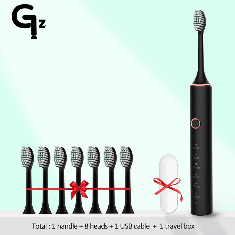 GeZhou Electric Toothbrush Sonic Toothbrush Rechargeable IPX7 Waterproof  6 Mode Travel Toothbrush with 8 Brush Head best gift