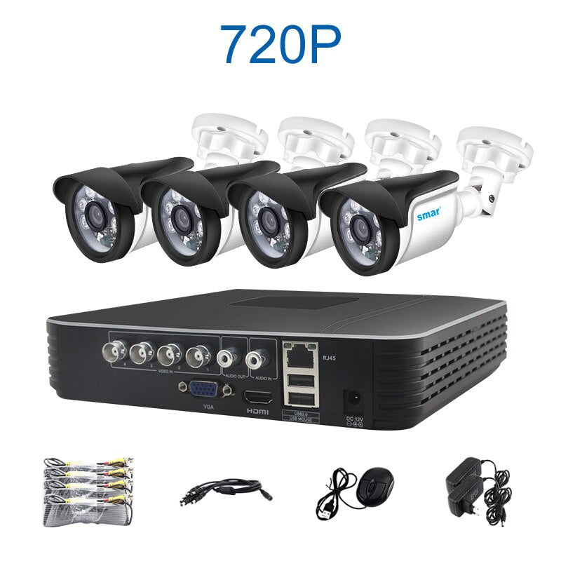 Smar 4CH 1080N 5 in 1 AHD DVR Kit CCTV System 4PCS 720P/1080P IR AHD Camera Outdoor Waterproof Security Surveillance Set XMeye