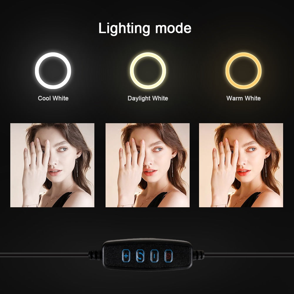 26cm Ring Light Photography 10 inch LED USB Selfie Ringlight for YouTube Live Streaming Fill-in Light Video Shooting Ring Lamp