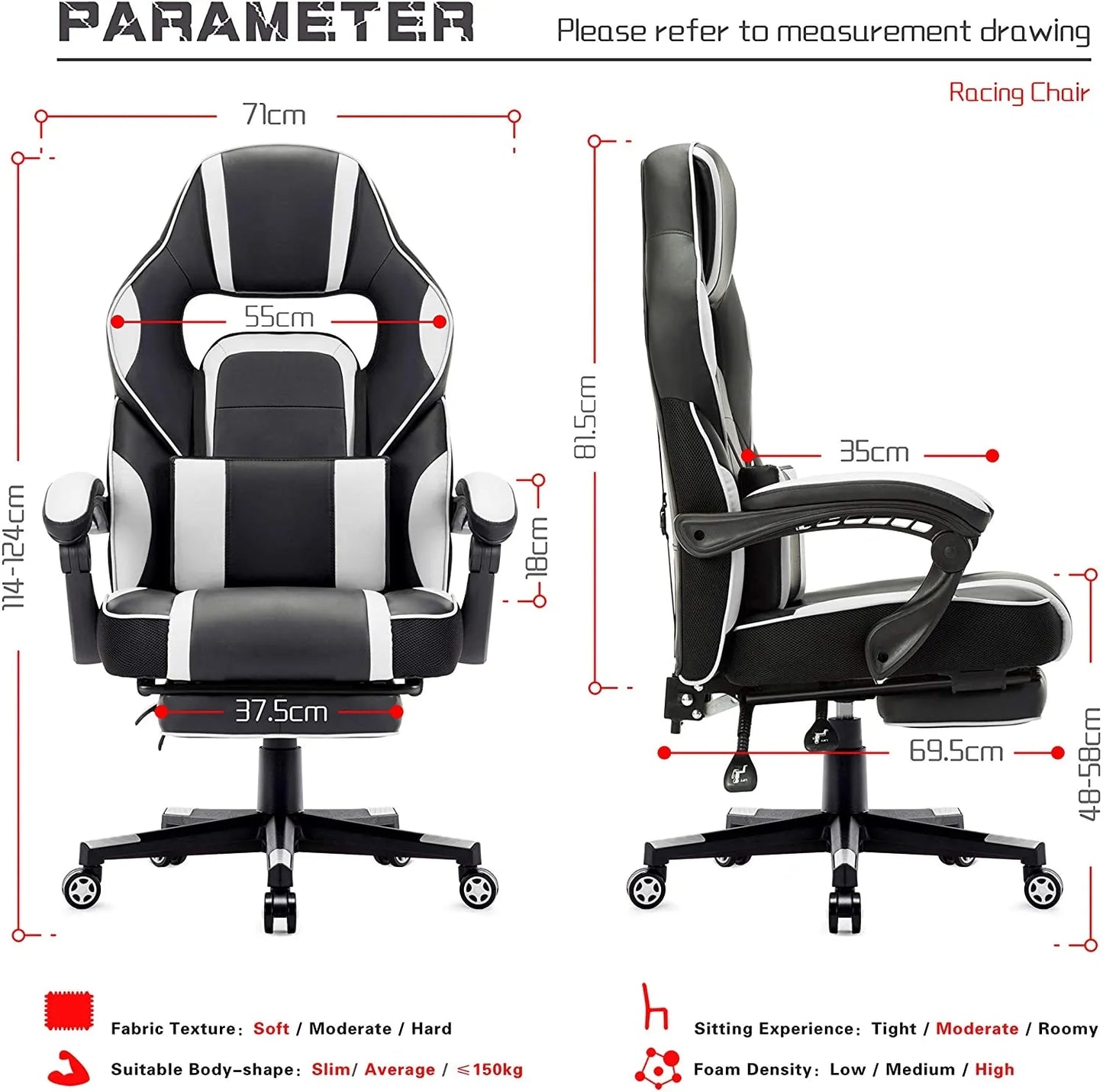 Gaming Chair Ergonomic Executive Chair for Gamers Office Chair with Folding Footrest Comfortable Lumbar Cushion for Work