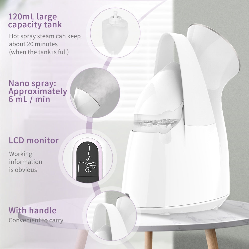 EU Plug Hot Spray Steam Face Sprayer Ion Beauty Instrument Nano Ionic Face Steamer For Face Beauty Salon Sauna SPA Face Sprayer